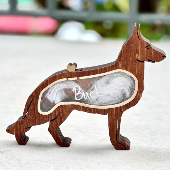 Dog Hair Keepsake Box, German Shepherd Statue Fur Urns Teeth Shadow Box, Cat Rem - Picture 1 of 2